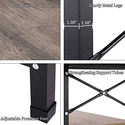 Coffee Table - CrazyLynX 46" Industrial Cocktail End Table with Storage Shelf, Solid Side Sofa Table, Wood Desktop and Metal Frame for Living Room (Retro Color) (A)