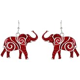 DianaL Boutique Red Lucky Elephant Earrings Dangle Fashion Jewelry Gift Box Included