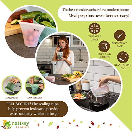 Sacchetti Silicone per Alimenti Riutilizzabili, 8 Pezzi Sacchetti Alimenti Richiudibili Gelo senza BPA, Buste per Congelare, Borse Ecologiche Freezer con Zip, Silicone Bags per Congelatore, Conservare