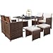 Devoko 9 Pieces Patio Dining Sets Outdoor Space Saving Rattan Chairs with Glass Table Patio Furniture Sets Cushioned Seating and Back Sectional Conversation Set (Beige)