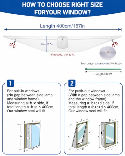 COVERTIFY Portable Air Conditioner Window Kit, Universal Heavy Duty Window Seal for Portable Air Conditioner with Adjustable Zipper, No Drill AC Unit Windows Kit - Max 157" L