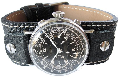 Fluco Vigo 19mm Riveted Black Leather Watch Strap