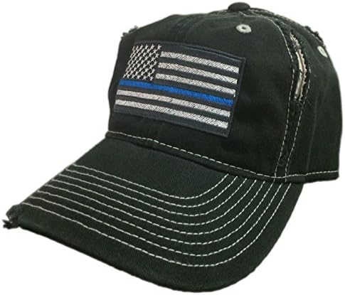 BlvdNorthThin Blue Line Leo American Flag Hat/Cap Black/Grey Distressed