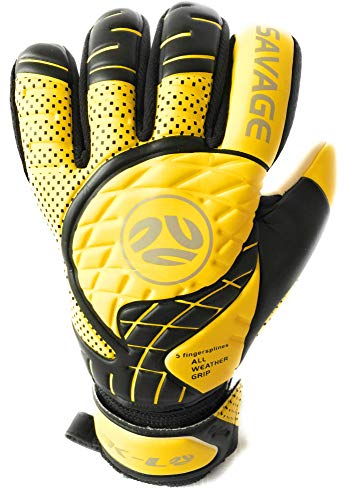 FINGERSAVE Goalkeeper Gloves by K-LO - The Savage Goalie Glove Has Fingersave Protection in All 5-Fingers to Prevent Injury and Improve Shot Blocking. Super Sticky Palms.Youth & Adult Sizes. Yellow. - Thumbnail 2