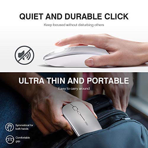 INPHIC Wireless Mouse, 700mAh Rechargeale & Noiseless, Ultra Slim USB 2.4G PC Computer Laptop Cordless Mice with USB Nano Receiver, 1600 DPI Travel Mouse for Office Windows Mac Linux MacBook, Silver