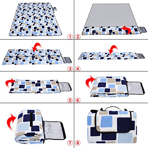 OUTCAMER Large Waterproof Outdoor Picnic Blanket, Portable Folding Picnic Blanket Mat with Tote for Family Camping(Blue-blue checker, 79" × 79")