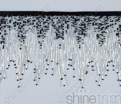 4.75" Variegated Beaded Fringe - Silver/black - 1 Yard