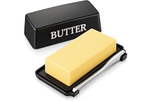 DEHOV Butter Dish With Cover And Knife,Food Grade Plastic Butter Holder With Lid For Countertop,Black Dishwasher Safe Butter Storage Container