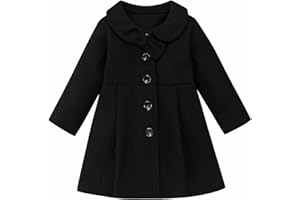USKIDKK Toddler Baby Girl Coat Long Sleeve Solid Color Buttons Clothes Jacket Little Girls Dress Coat Fall Winter Outfit