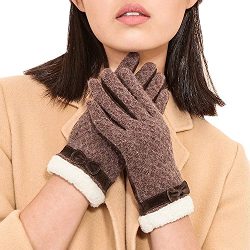 Comme La Vie Women Pig Suede Wool Blend Glove Autumn Winter Warm Tan 14FD160