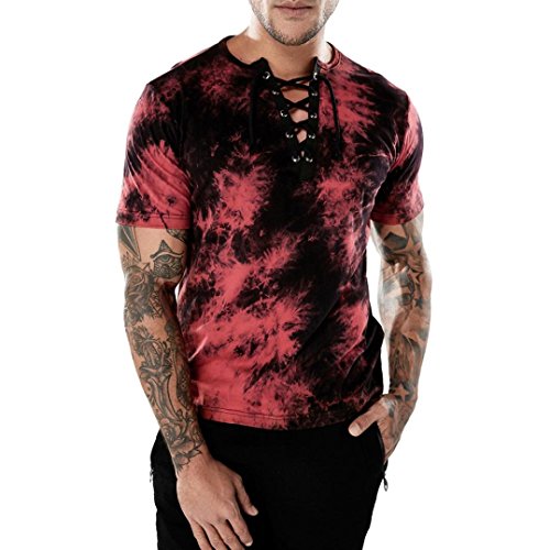 Nikuya Fashion Personality Men's Casual Slim Short Sleeve T Shirt Top Blouse (L, Red)