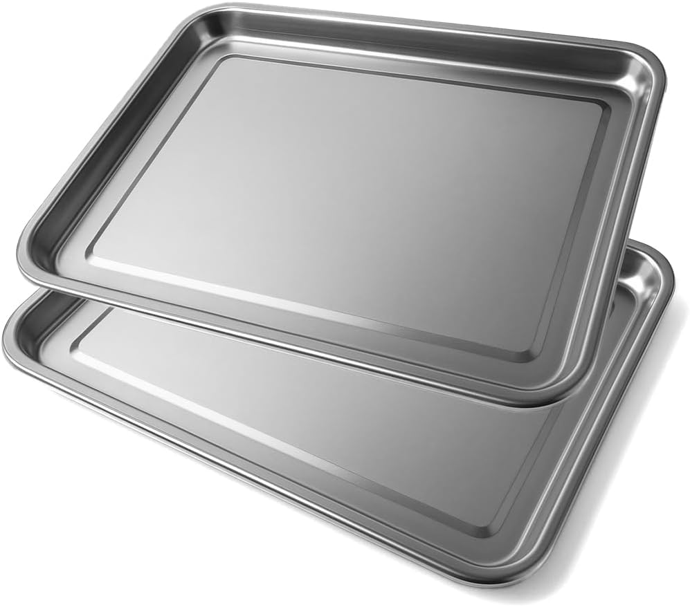 Space Home - Set of 2 Serving Trays - Rectangular Trowel Dish - Stainless Steel - Universal Plate - Rectangular Bakeware for Oven - Easy to Clean - 40 x 30 cm