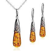 Ian and Valeri Co. Amber Sterling Silver Drop Earrings Pendant Necklace Set 18 Inches