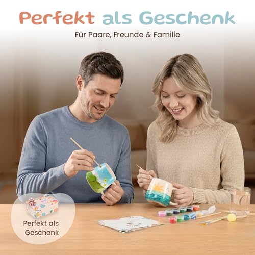 Generisch Ceramic Painting Set - DIY Ceramic Self Painting Set for Home - Cups Painting Set with Bright Colours & Ceramic Brushes - Creative Ceramic Painting Set for Adults & Children