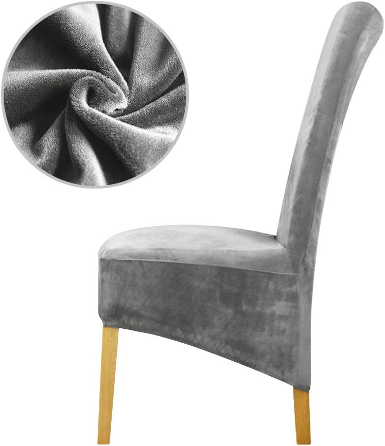 Leorate Chair Slipcovers XL Size High Back Chair Covers Stretch Velvet Chair Protector for Dining Room Kitchen Banquet Hotel Home Decor Grey Pack of 6 - Image 5
