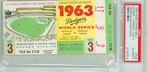 1963 World Series Dodgers at Yankees - Game 3 Ticket Stub LA 1-0 WP Drysdale LP Bouton [EXCELLENT] PSA/DNA Authentic Oct 5 1963 Ticket grades a clean Excellent with no creases and a clean reverse