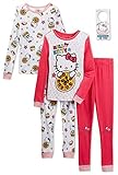 Hello Kitty Girls 4 Piece Cotton Pajama Set with Doorknob Hanger, Sizes 4-10