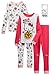 Hello Kitty Girls 4 Piece Cotton Pajama Set with Doorknob Hanger, Sizes 4-10