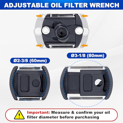 Spurtar Oil Filter Wrench 60-80 mm Oil Filter Key Universal Car Spring Loaded Adjustable Oil Filter Tool for Oil Change on Car Motorcycle Truck Boat