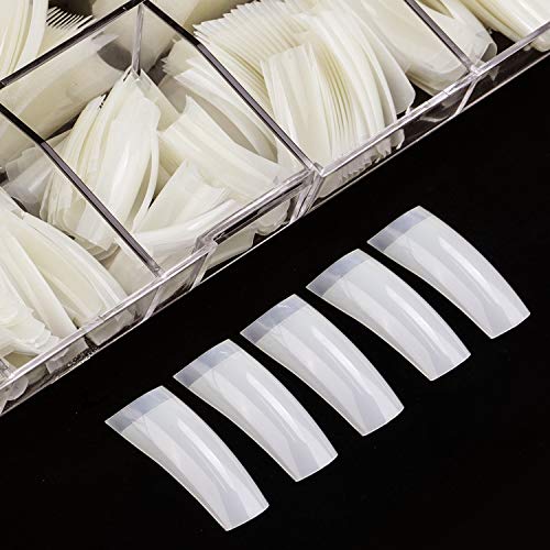 Natural Acrylic Nail Tips - ECBASKET Fake Nails French Half Cover Nail Tips 500pcs with Box False Nail Tips for Nail Salons and DIY Nail Art at Home 10 Sizes