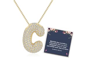 LIU JUN Bubble Letter Necklace Gold For Women, Cubic Zirconia Balloon Initial Alphabet Pendant 18k Gold Plated Dainty Statement Teen Girls Gift Jewelry