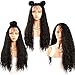 Helene Glueless Lace Front Wigs Long Curly Natural Wave Realistic Looking Synthetic Lace Front Wig Natural Hairline Heat Resistant Fiber Wig for Women with Baby Hair (24 Inch Black Color)