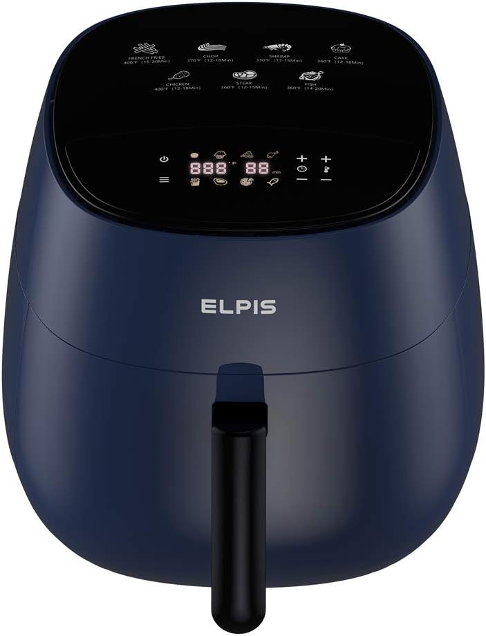 Elpis Ceramic Air Fryer 1400-Watt 4.3-QT 8-in-1 LED Digital Touchscreen (Navy)