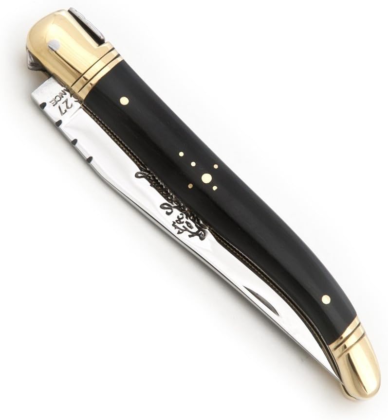 Laguiole knife with Ebony Wood handle and brass bolsters - Direct from France