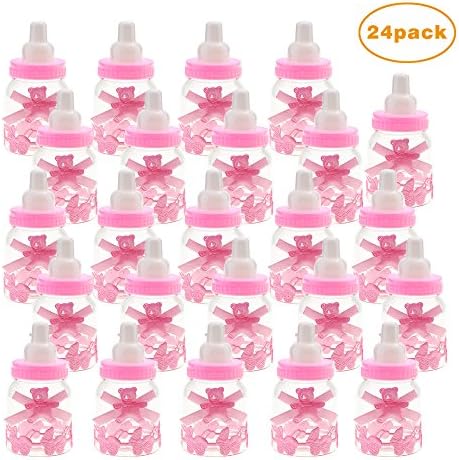 Eizur 24 pcs Candy Bottle Gift Box Feeding Bottle Design for Baby Shower Party Favors (Pink)