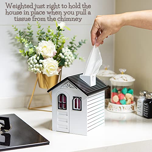VEBAVO Tissue Box Cover, 100 Handmade House Tissue Box Holder Wood