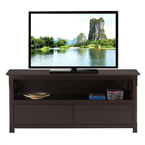 go2buy X-Shape Wood TV Stand Media Console Cabinet Home Entertainment Center Table for Flat Screen TVs, Espresso