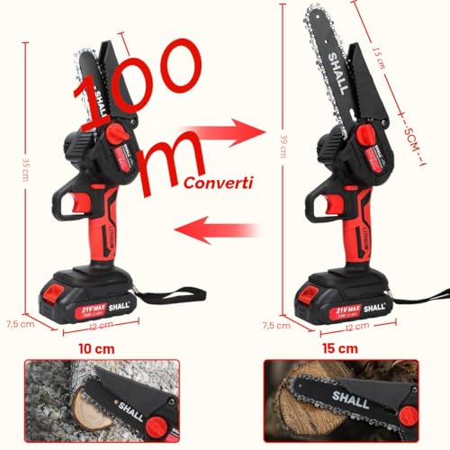 SHALL Portable Mini Chainsaw.Brushless Motor.2 x Quick Charge Batteries, 4 x Cutting Chains, 6" Cordless Mini Chainsaw Kit