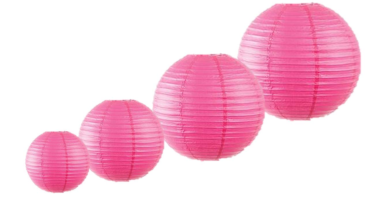 Pack of 4 Decorative Chinese Round Paper Lanterns (4", 6", 8", 10") Several Sizes and Colors lampshades… (Hot Pink)
