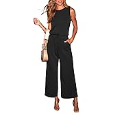 BONITEE Women Sleeveless Jumpsuit Casual Summer Rompers Dressy Crewneck Wide Leg Jumpsuits One Piece Outfit