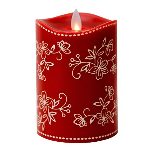 Boston Warehouse Tara Mystique Temp-tations 5-inch Floral Lace Flameless Pillar Candle Red