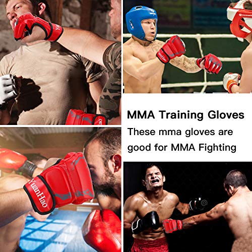 MMA Gloves Kickboxing Punching Gloves - Half-finger UFC Boxing Fight Gloves with Adjustable Wrist Band for Men Women for Muay Thai Sanda Sparring Bag Training Mixed Martial Arts Red One Size Fits Most - Thumbnail 7