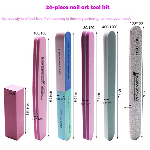 Nail Files and Buffers, 24 Pieces Manicure Tools Kit, Rectangular Nail