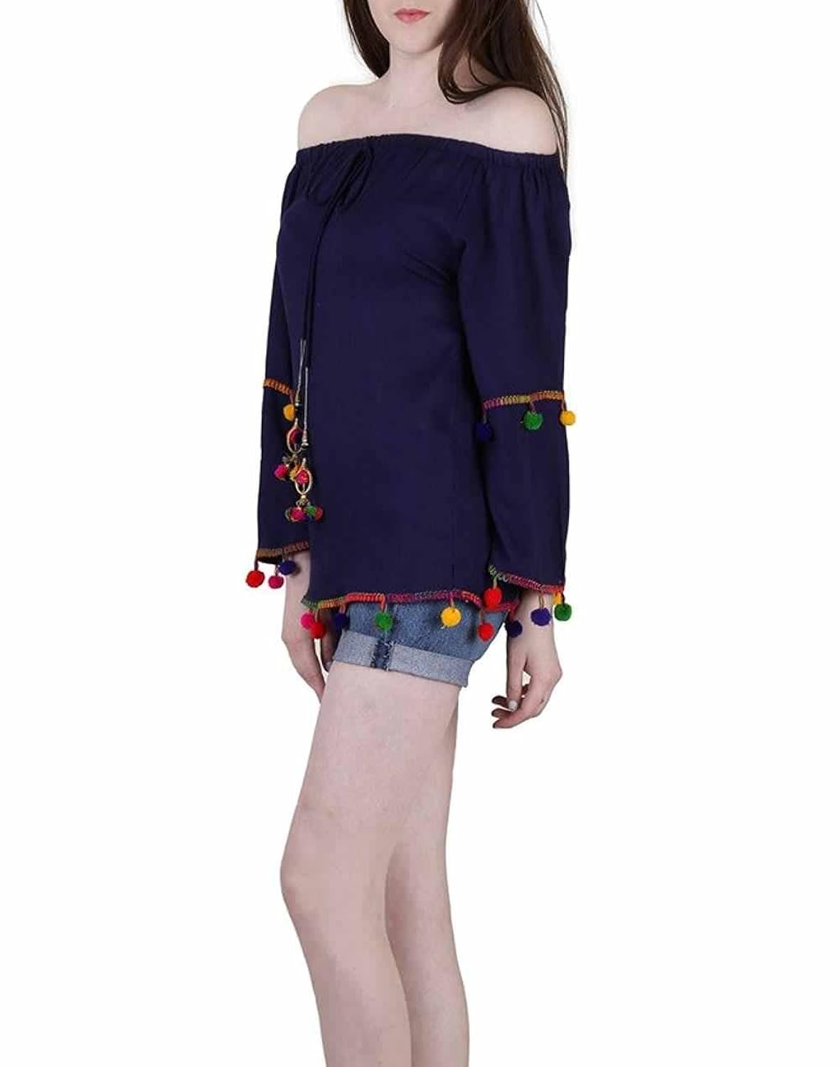 indietoga women's rayon bow front top (blue, medium)