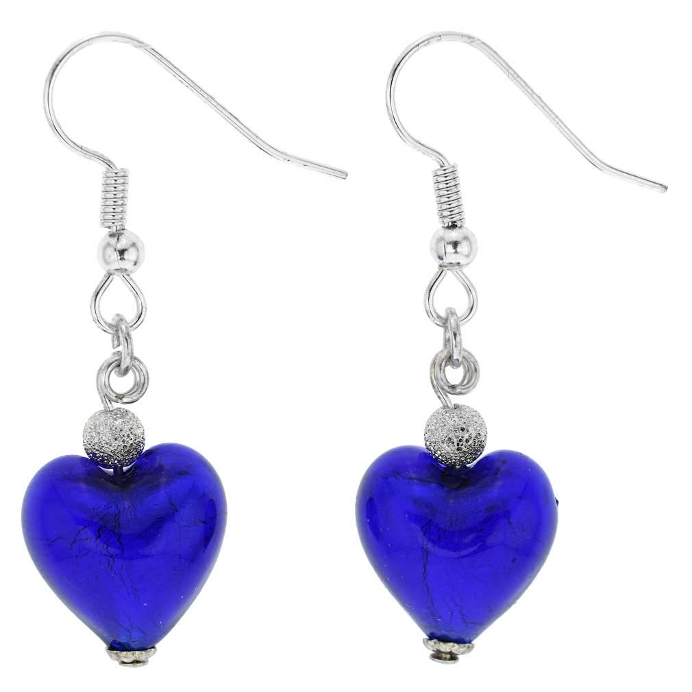 Glass Of Venice Murano Glass Heart Earrings - Blue