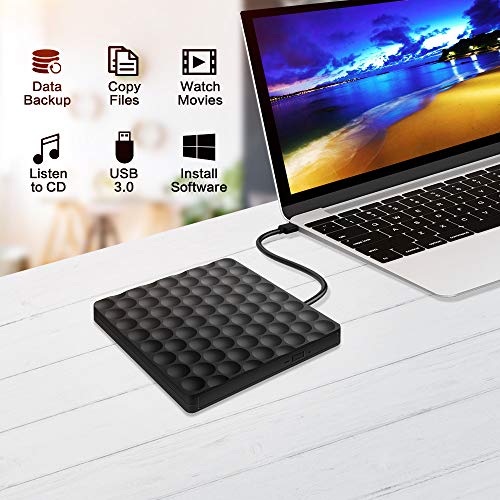 GEEKLIN External CD Drive,High Speed Data Transfer for External cd DVD Drive for Laptop,USB 3.0 Portable CD DVD +/-RW Optical Drive Burner Writer