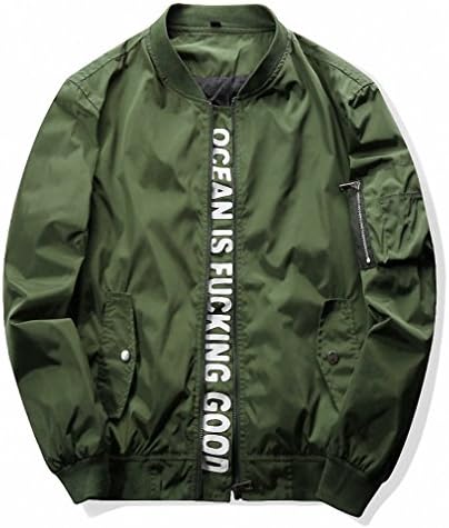 Mens Bomber Jacket 4XL Letter Printed Mens Flight Jacket Stand Collar Pilot Bomber Jacket Men Slim Minus 30 Degrees Army Green XL