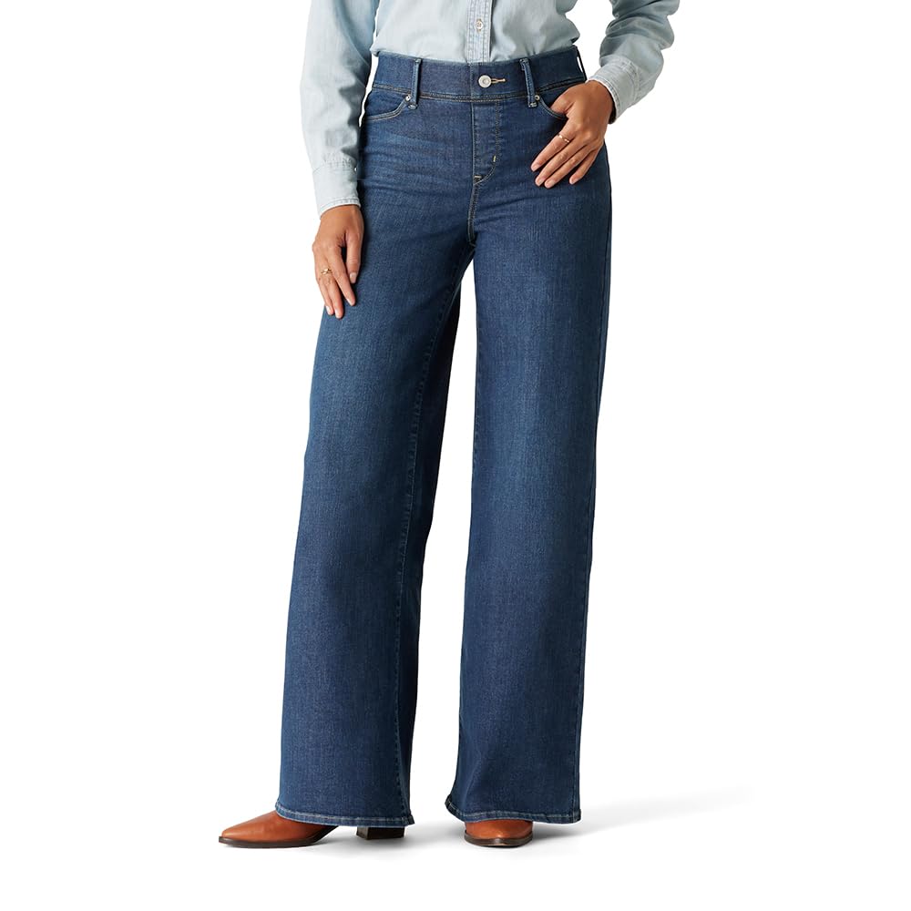 Photo 1 of Levi Strauss Signature Gold Women's Totally Shaping Ultimate Pull-On Wide Leg Jeans Mid-Rise Stretch Denim (Also Available in Plus), (New) Blue Legend, 10