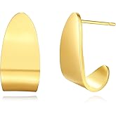 REELMAR Chunky Dangle Earrings for Women, Geometric Huggie Drop Earrings, Lightweight Hypoallergenic Polished Stainless Steel Statement Earring, Elegant Dome Hoop Prom Party Jewelry