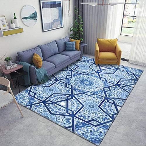 Abstract Islamic, Arabian Style Seamless Hand Painted Watercolor Area Rugs Floor Mat Non Slip Table Blanket Rugs Soft Door Mat Nursery Carpet for Living Room Home Indoor Outdoor Runner Rugs