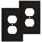 Modern Edge Decorative Wall Plate Switch Plate Outlet Cover, Durable Solid Zinc Alloy (Single Duplex 2PK, Matte Black)