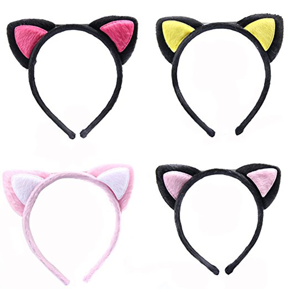 2PCS Women Girls Lovely Cat Ears Headband Fluffy Plush Cat Ears Hair Hoop for Cosplay Costume Accessories Holiday Party Favors (Color Random)