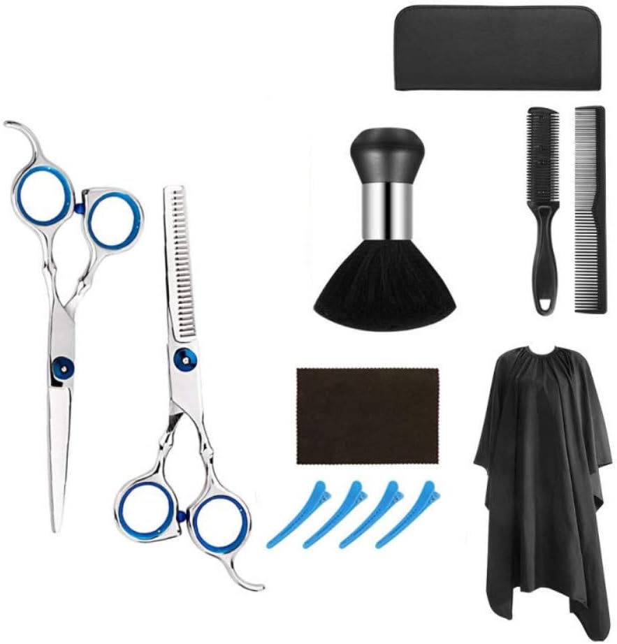 Guillala Professional Hair Cutting Scissors Set 11Pcs, Hair Hairdressing Scissors Stainless Steel with Barber Cape, Hair Razor Comb, Clips, Kit Hairdressing Scissors Set for Men Women for Home