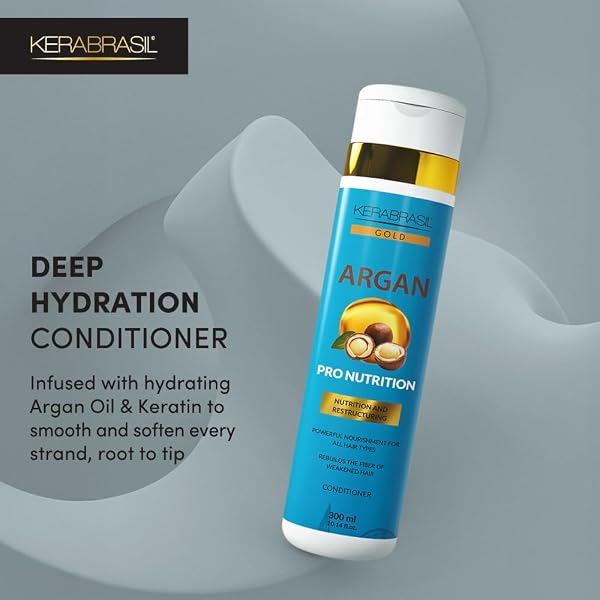 KERABRASIL ARGAN OIL NOURISHING – ENRICHED WITH KERATIN, VITAMINS & ESSENTIAL FATTY ACIDS – GENTLY CLEANSES, HELPS REVITALIZE HAIR, ADDS SOFTNESS & SHINE (CONDITIONER)