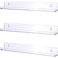 Sooyee 3 Pack 15 Inch Acrylic Invisible Kids Floating Book Shelves for Kids Room,Modern Picture Ledge Display Shelf Toy Storage Wall Shelves,Clear