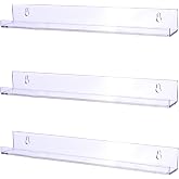 Sooyee 3 Pack 15 Inch Acrylic Invisible Kids Floating Book Shelves for Kids Room,Modern Picture Ledge Display Shelf Toy Storage Wall Shelves,Clear